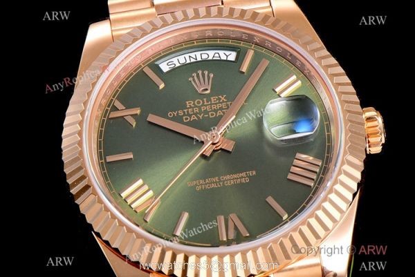 (GM) Swiss Replica Rolex Day-Date 40mm Watch Olive Green Dial Rose Gold 3
