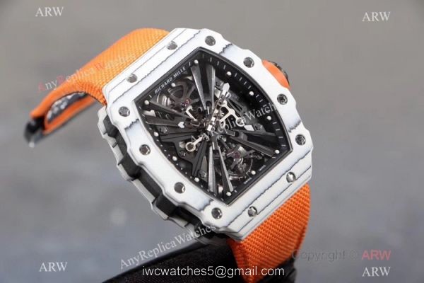 KV Factory Richard Mille RM 12-01 Tourbillon Watch Quartz fiber Case Orange Canvas Strap 3