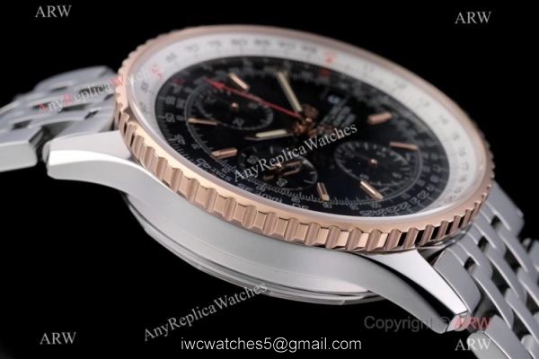 Swiss Grade Breitling Navitimer 1 Chronograph KOR A7750 Watch Rose Gold Bezel Black Dial 3