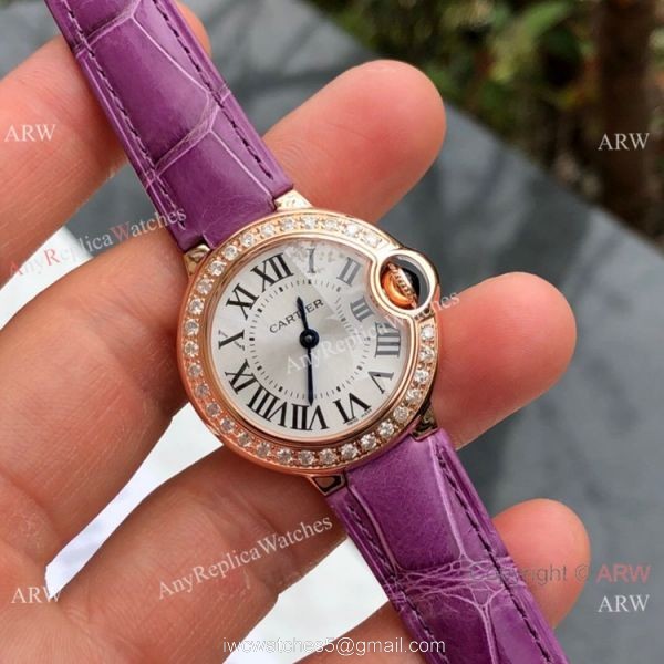 Swiss Copy Cartier Ballon Bleu 30mm Swiss Quartz Watch Purple Leather Strap 3