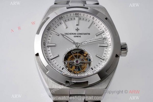 EUR Factory Best Edition Copy Vacheron Constantin Overseas tourbillon Watch Silver Dial 3