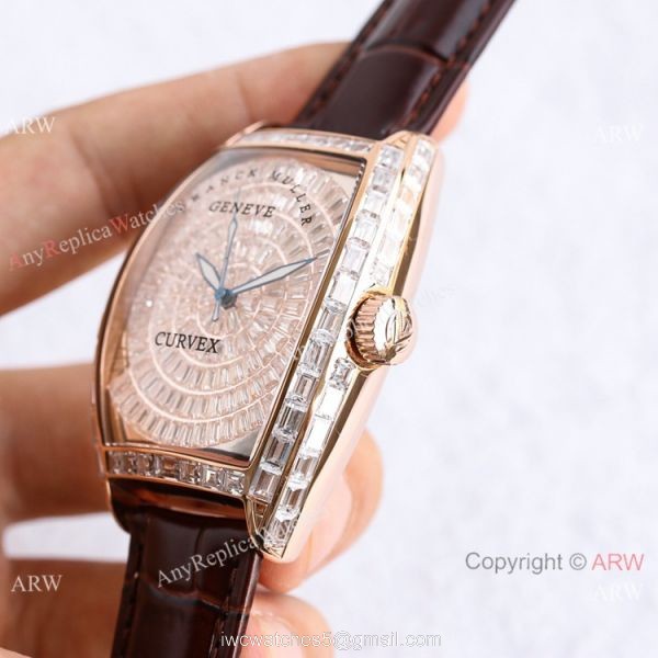 Swiss Copy Franck Muller Geneve Cintree Curvex Iced Out Watch TWF V2 version Rose Gold 3