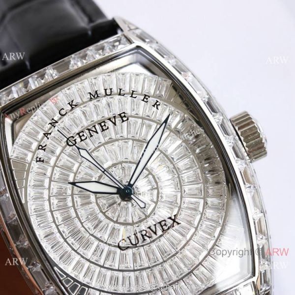 Swiss Copy Franck Muller Geneve Cintree Curvex Iced Out Silver Watch TWF V2 version 3