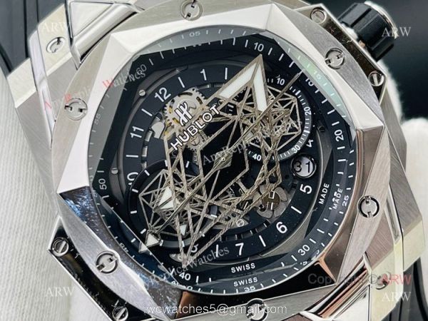 High Quality Replica Hublot Sang Bleu Black Watch 45mm eta7750 Automatic Movement 3