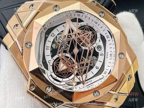 Swiss Replica Hublot Big Bang Sang Bleu Rose Gold Watch For Men With Black Rubber Strap 3