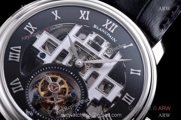 Super Clone Blancpain Fantasy Swiss Tourbillon Watch 43mm Black Leather Strap 3