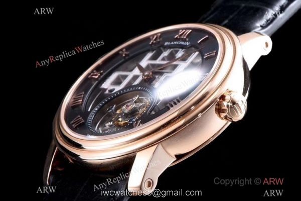 Super Clone Blancpain Fantasy Tourbillon Skeleton Rose Gold Watch 43mm 3
