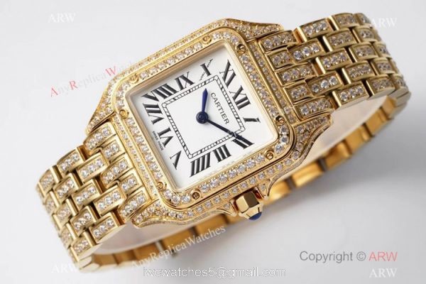 AC Factory Swiss Copy Panthere De Cartier Watch 27mm Yellow Gold Diamond 3
