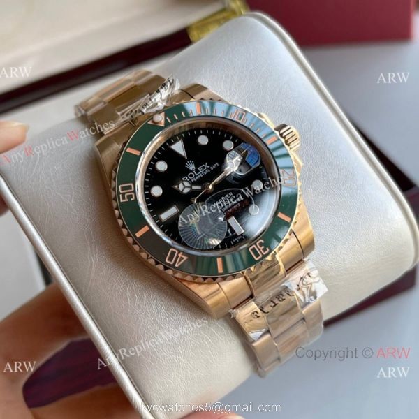 Rolex Submariner Rose Gold Green Ceramic Bezel Watch 40mm 3
