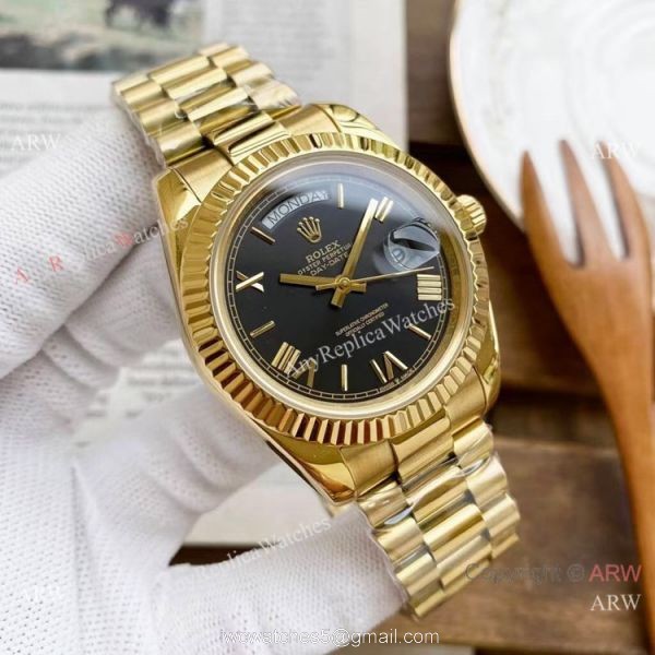 Copy Rolex DayDate Watches Yellow Gold President Gray Dial 40mm 3