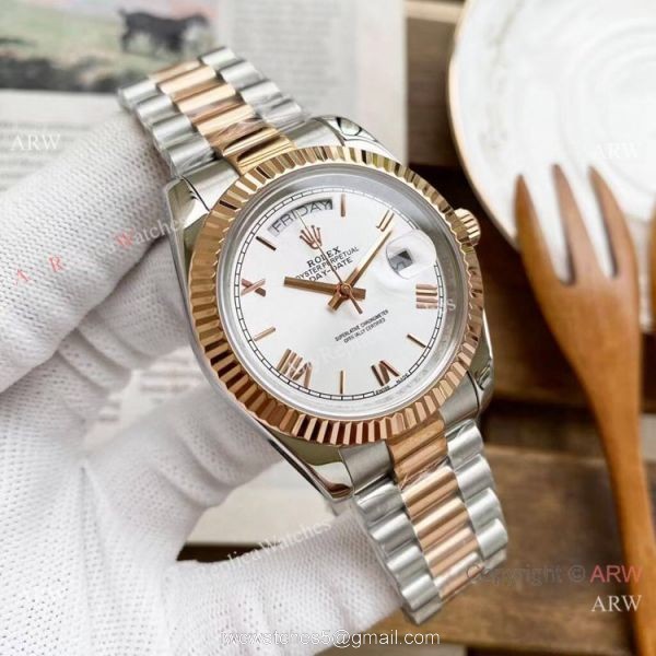 Copy Rolex Day-Date President Watches 2-Tone Rose Gold Green Dial 40mm 3