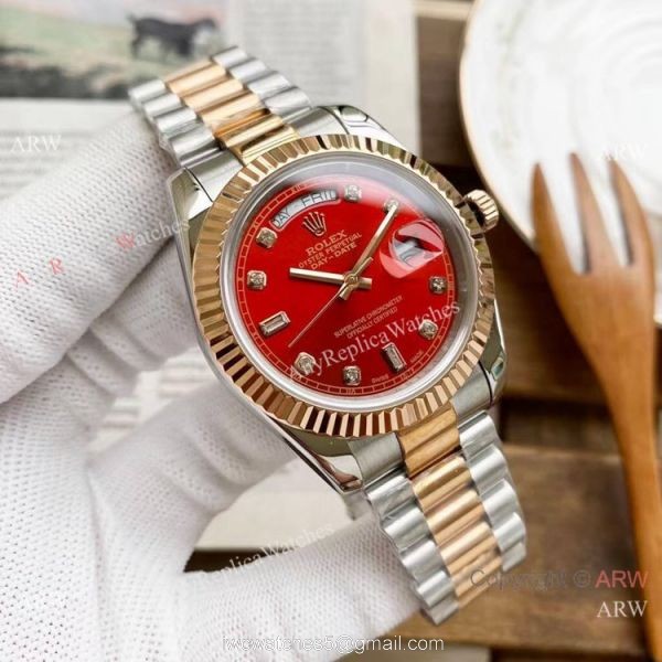 Replica Rolex Day Date 40mm Watches Two Tone Rose Gold New Dial 3