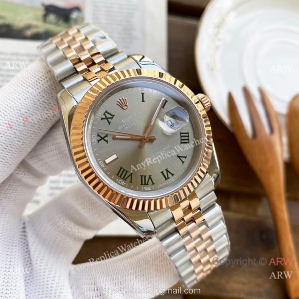 Best Replica Rolex Oyster Perpetual Datejust 40mm Watches Rose Gold Green Roman Marker 3