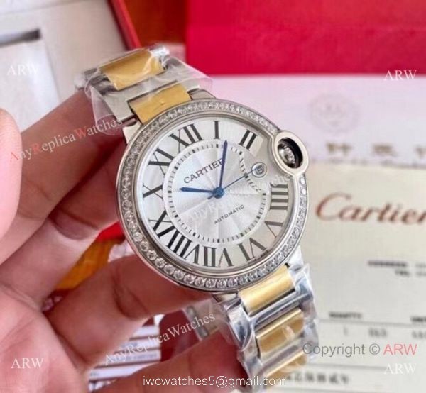 Copy Cartier Ballon Bleu Couple Watches Two Tone Diamond Automatic Movement 3