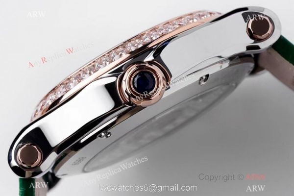 AF Factory Chopard Happy Sport 36mm Watch Rose Gold Bezel Green Leather Strap 3