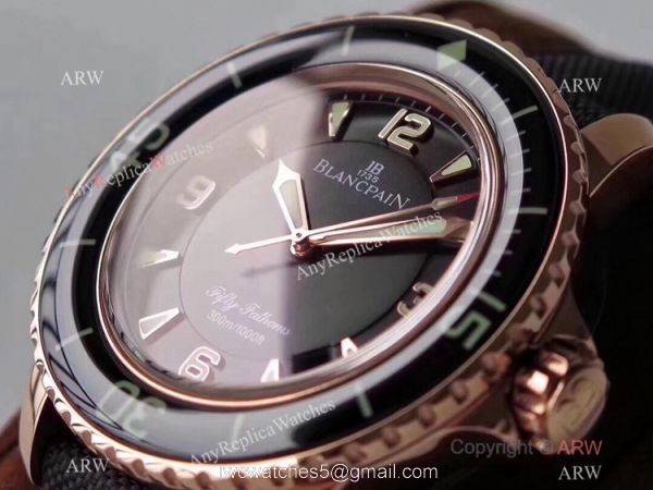ZF Factory Swiss Replica Blancpain Fifty Fathoms Watch Black Dial Rose Gold 3