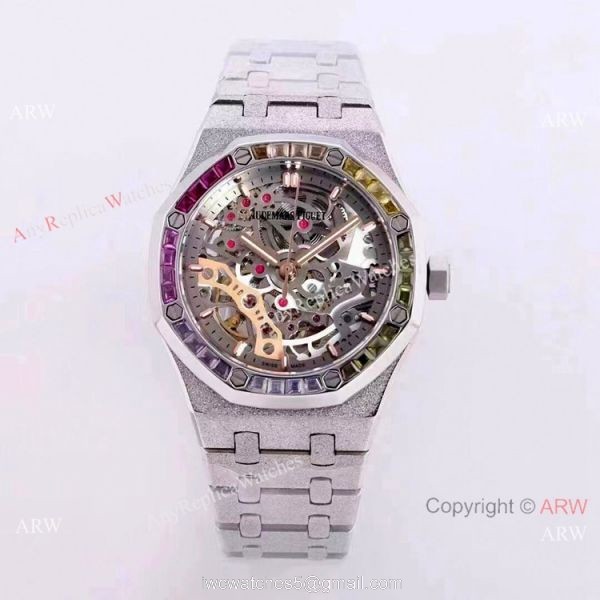 New Copy Audemars Piguet Royal Oak Lady Watches Frosted Gold Skeleton Face 37mm 3