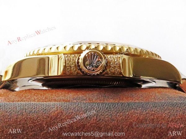 (ROF) Swiss Rolex GMT-master II Custom Luxury Watch Yellow Gold Diamond Band 3