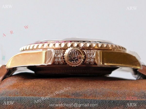 (ROF) Swiss Copy Rolex GMT-Master II Rose Gold Diamonds Watch Custom Made 3