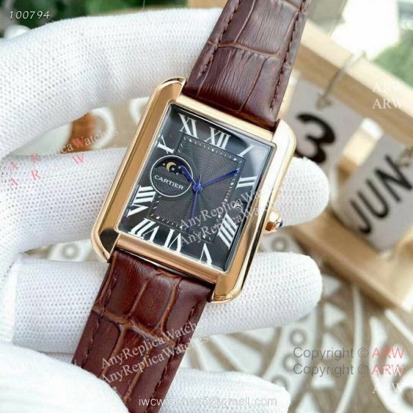 Replica Cartier Tank Moonphase Watches Leather Strap 3