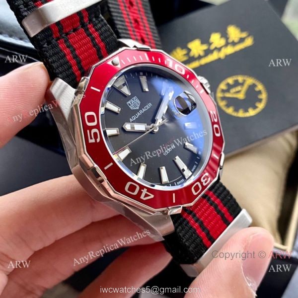 Japan Grade Copy Tag Heuer Aquaracer 300 Quartz Watch Red Nato Strap 3