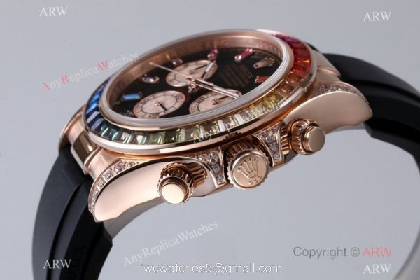 BL Factory Swiss Replica Rolex Daytona Cal.4130 Rose Gold Rainbow Oysterflex Rubber Strap 3