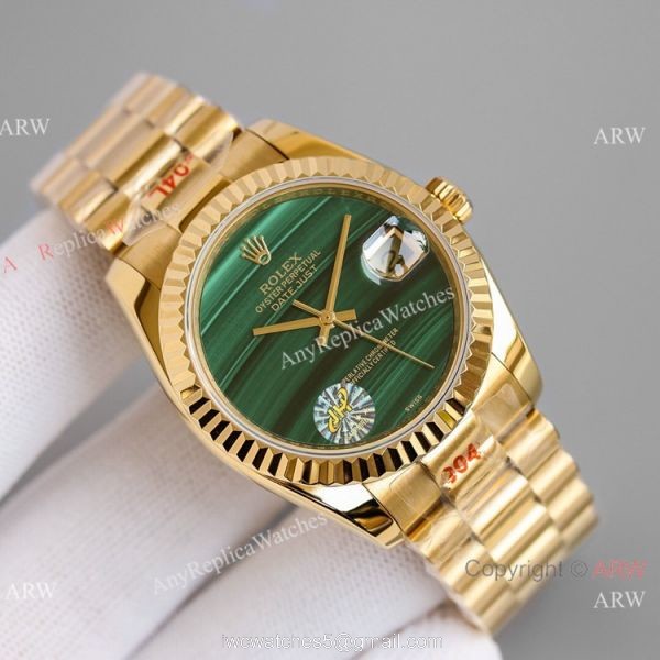 New! Swiss Grade Copy Rolex Datejust Malachite Dial Yellow Gold Watch 36mm 3