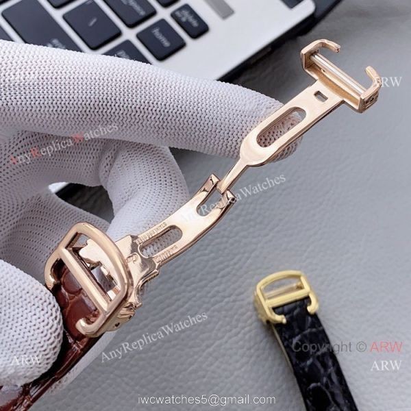 Yellow Gold Cartier Tank Automatic Copy Watch In Black Leather Strap White Dial 3