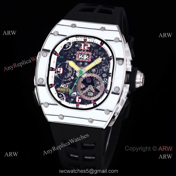 Replica Richard Mille RM 62-01 Tourbillon Watch Yellow Rubber Band Strap 3