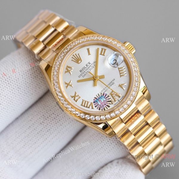 TR Factory 904L Steel Rolex Datejust 31mm Watch President Yellow Gold Diamond Bezel 3