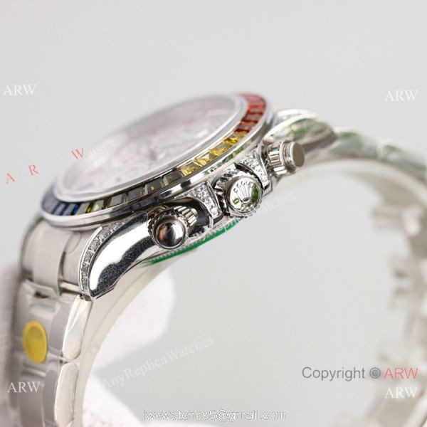 2021 NEW! JH Swiss Rolex Daytona 7750 Watch Rainbow Stainless Steel Full Diamond Face 3