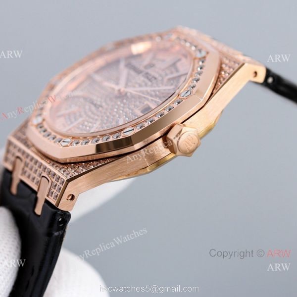 Full Diamonds Audemars Piguet Royal Oak 15400 Rose Gold Automatic Watch 41mm Replica 3