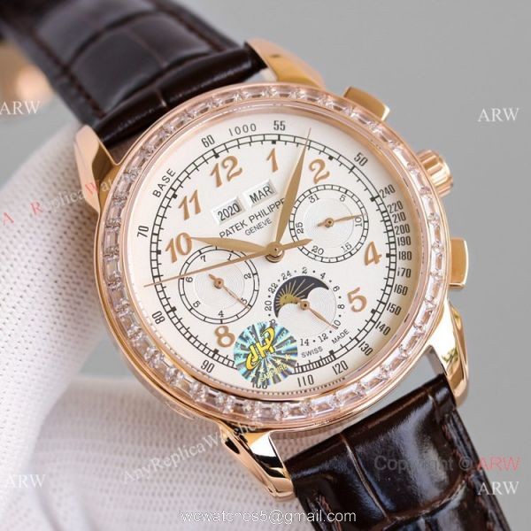 JH Swiss Replica Patek Philippe Perpetual Calendar Chronograph 5270z Watch Rose Gold Diamond Bezel 3