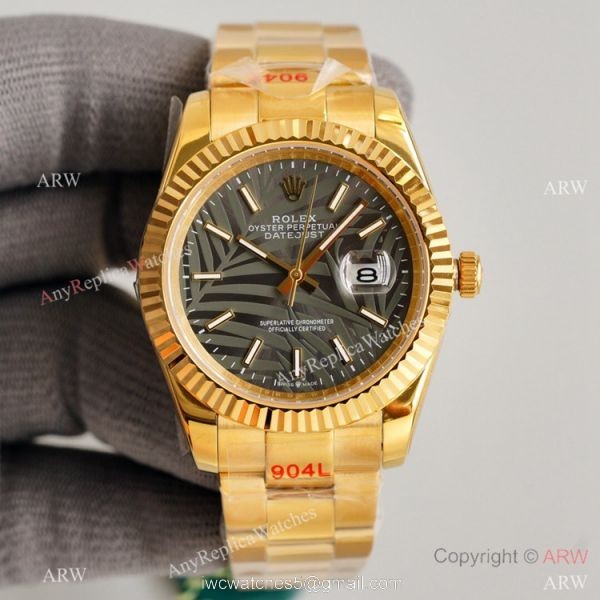 Swiss Quality Rolex Oyster Perpetual Datejust 41mm Watch All Gold Palm Face 3