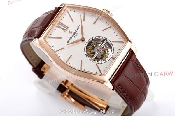 New Vacheron Constantin Malte Real Tourbillon Rose Gold White Face Brown Leather Strap Swiss Replica Watches 3