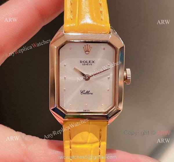 Fake Rolex Cellini Lady Dark Green Dial Rose Gold Case 24mm Watch 3