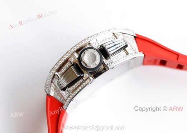 New Richard Mille 011-FM Diamond Watch In Red Rubber Band High End Replica 3