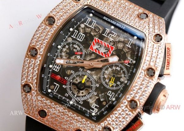 RM 011-FM Felipe Massa Rose Gold Diamond Richard Mille Knockoff Watches Asia 7750 3