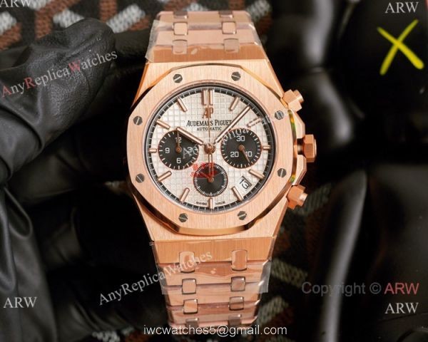 Knockoff Audemars Piguet Royal Oak Rose Gold Chronograph White Dial Watches 42mm 3
