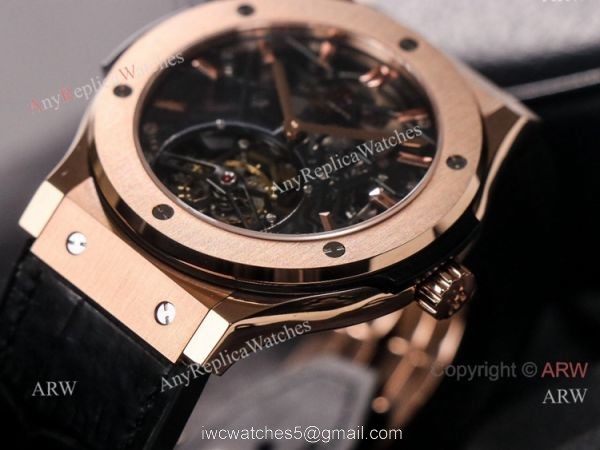 Best Hublot Classic Fusion Skeleton Tourbillon Rose Gold Replica Watch Hand-Winding 3