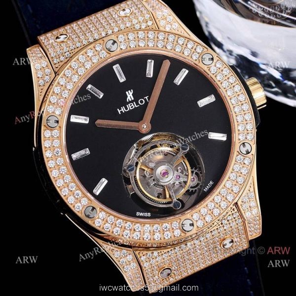 Iced Out Hublot Classic Fusion Diamond Watch 42mm Hublot Tourbillon Watch Replica 3