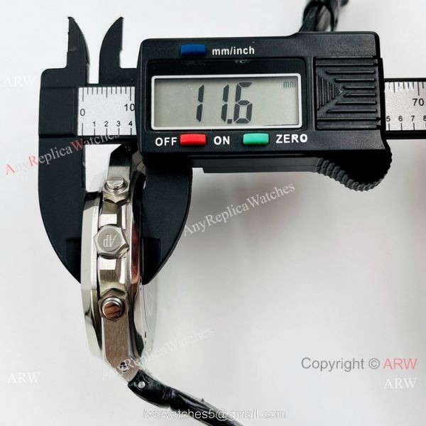 Best Copy Audemars Piguet Chronograph Royal Oak Watch Black Leather Strap 3