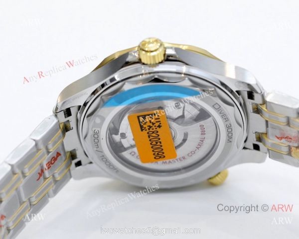 2021 Latest Swiss Omega Seamaster Diver 300M OR Factory 8800 Watch Two Tone Blue Ceramic Bezel 3