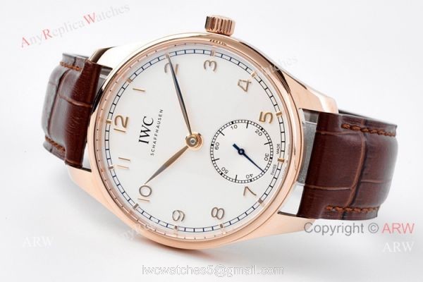 ZF Factory Iwc Portuguese 40 Rose Gold White Dial Brown Leather Strap Watch Replica 3