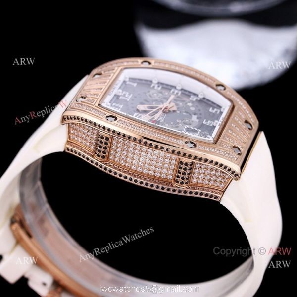 Best Quality Copy Richard Mille Rm010 Rose Gold Full Diamonds Watch Automatic 3
