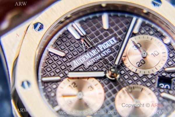 Grade 1A Copy Audemars Piguet Royal Oak Chronograph 7750 Watch Chocolate Dial Brown Leather Strap 3