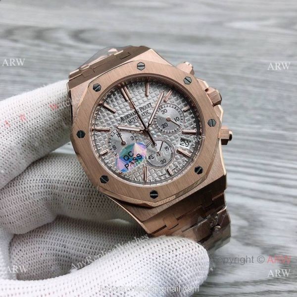 Japan Grade Copy Audemars Piguet Royal Oak Watches Rose Gold Gray Dial 44mm 3