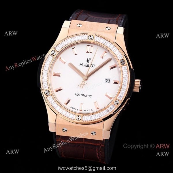 Copy Hublot Classic Fusion Rose Gold Diamond Watch Citizen 8215 Movement 3