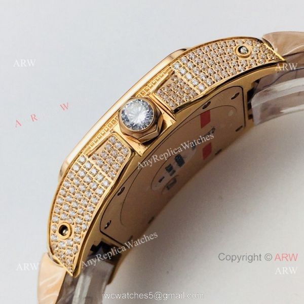 Best Copy Cartier Santos 100 Diamond Watch White Dial With Roman Markers 3