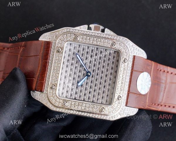 High Quality Fake Cartier Santos Iced Out Replica Watches For Men 3